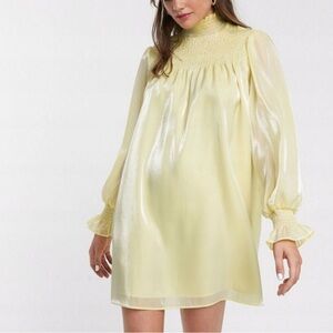 Glamorous high neck swing dress smocked shiny